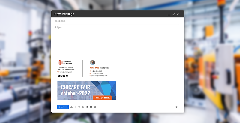 Email signature for manufacturing company. Photo: AdSigner